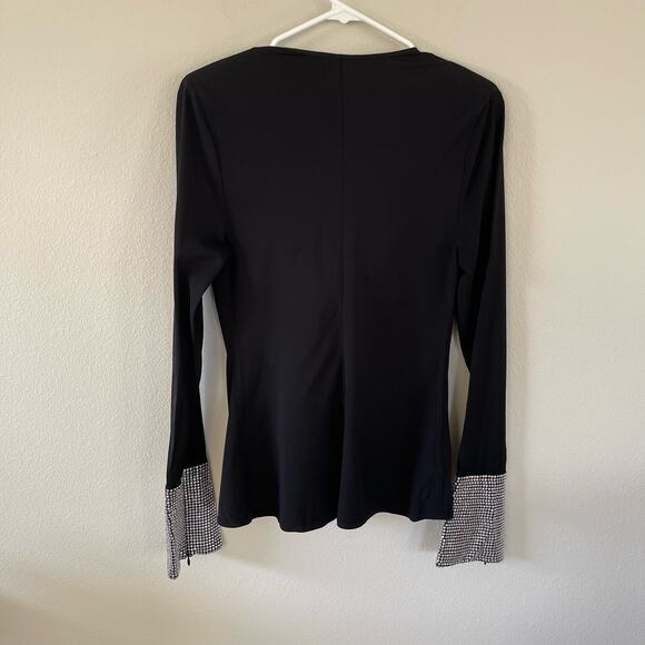 Ronny Kobo Sandra Black Rhinestone Sleeve Drape Blouse (S) - Picture 7 of 9